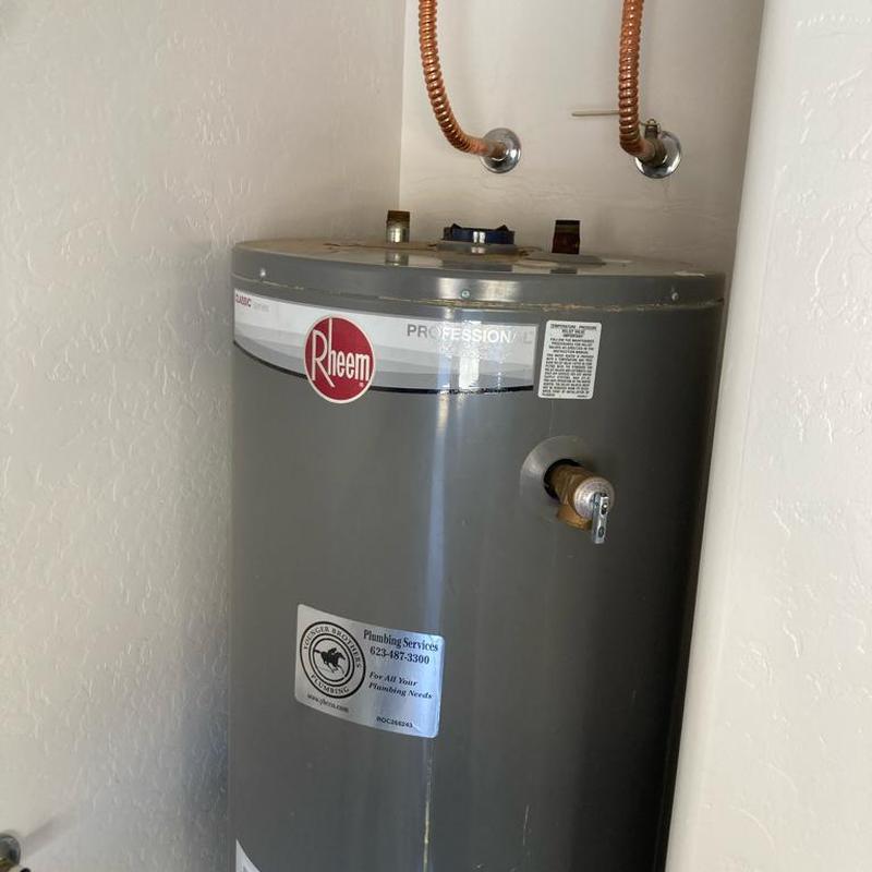 Rheem water heater with ball valve and flex lines