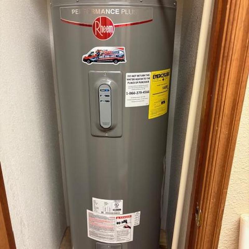Rheem electric water heater installation in closet