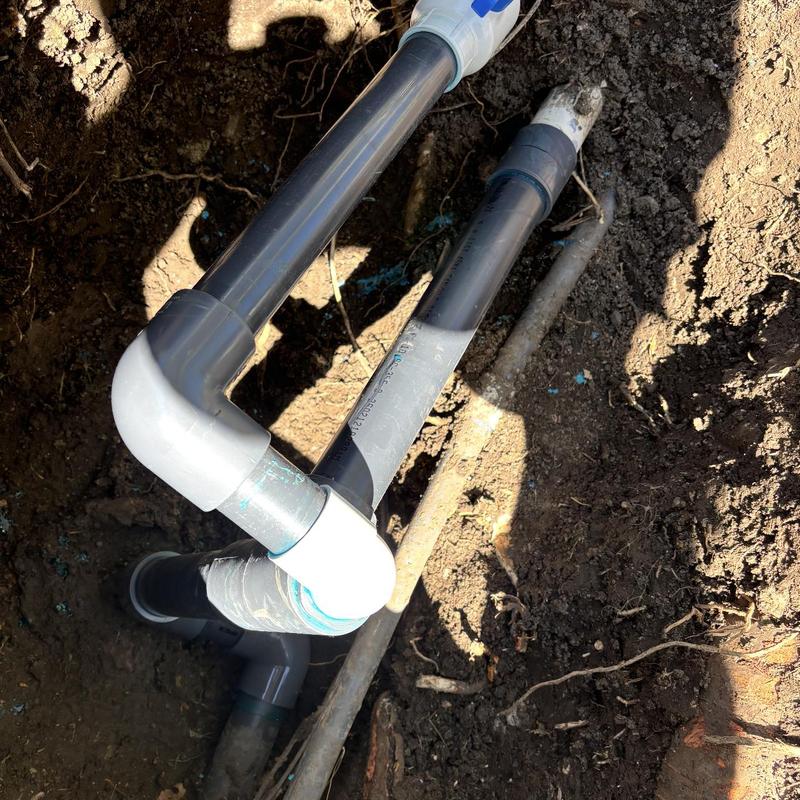 2-inch irrigation line with schedule 80 fittings in soil