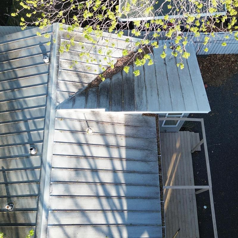 Standing seam metal roof inspection with leaf debris Standing seam metal roof inspection with leaf debris