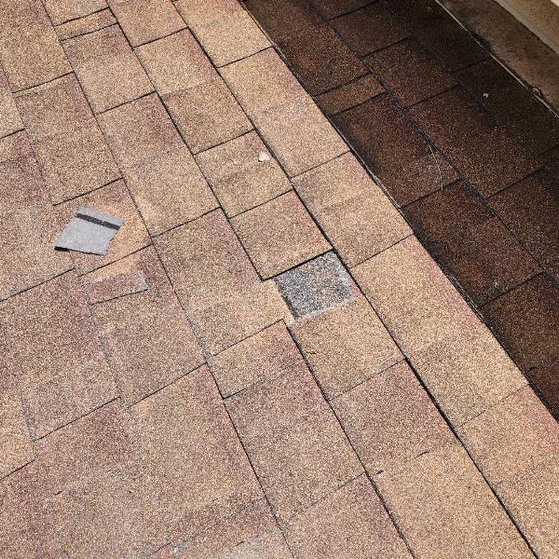 Roof shingles with brittle, cracked, and granular loss Roof shingles with brittle, cracked, and granular loss