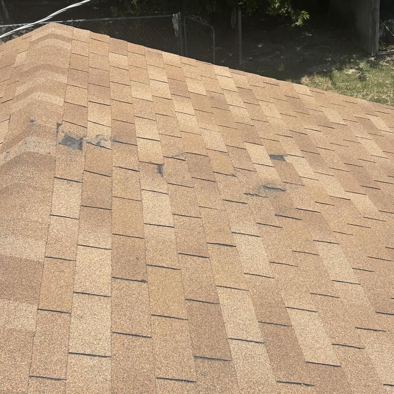 Asphalt shingle roof with hail damage marks, Fort Worth TX