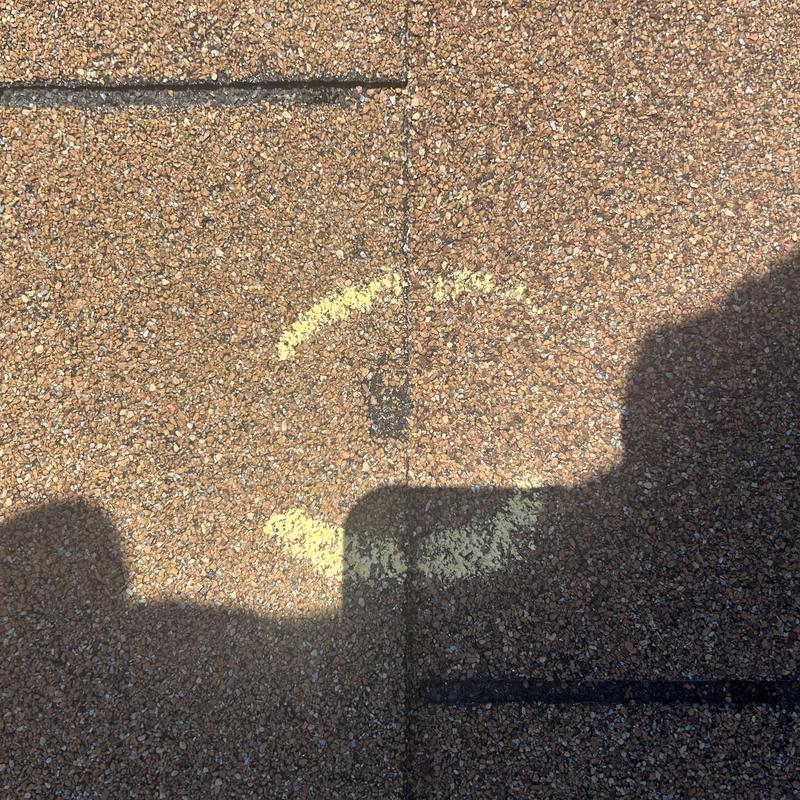 Asphalt shingle roof with marked hail damage spot