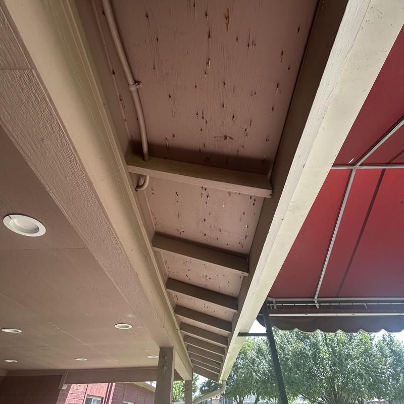 20-inch soffit with wooden beams and wiring