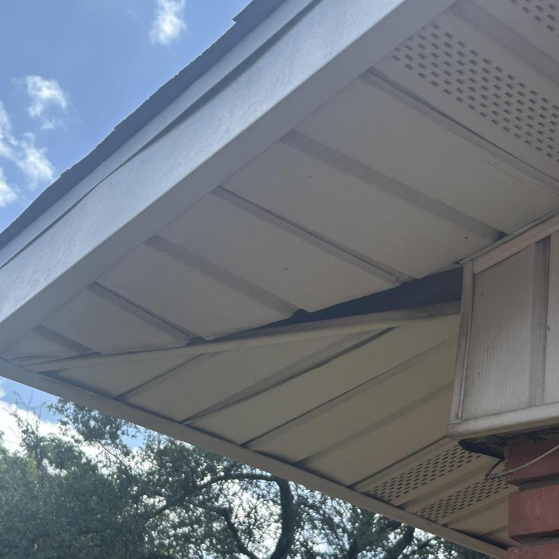 Soffit siding and gutter at roof edge, Fort Worth TX