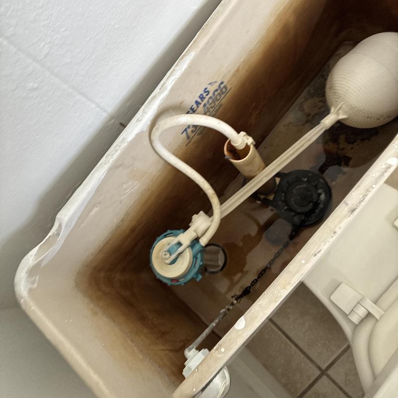 Toilet tank flapper and float mechanism inside cistern