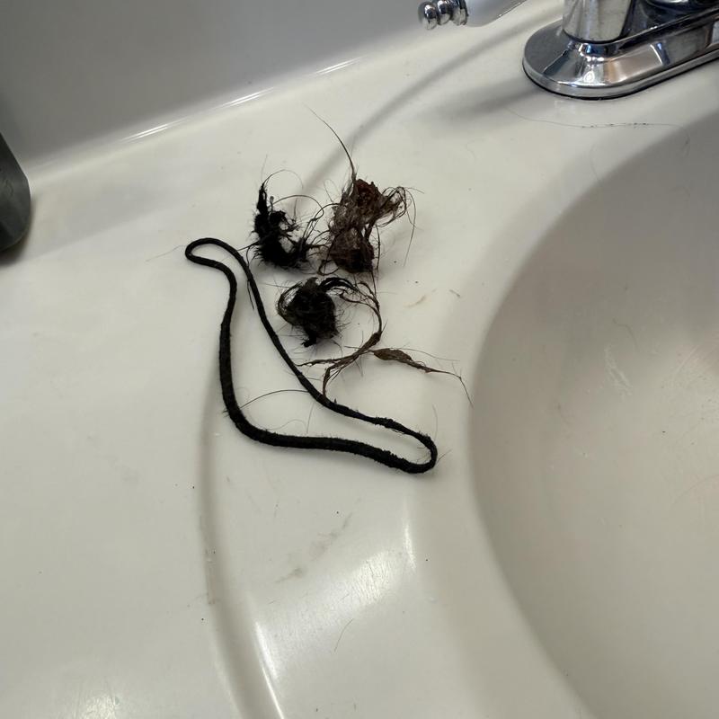 Bathroom sink drain hair clog debris removed on sink edge Bathroom sink drain hair clog debris removed on sink edge