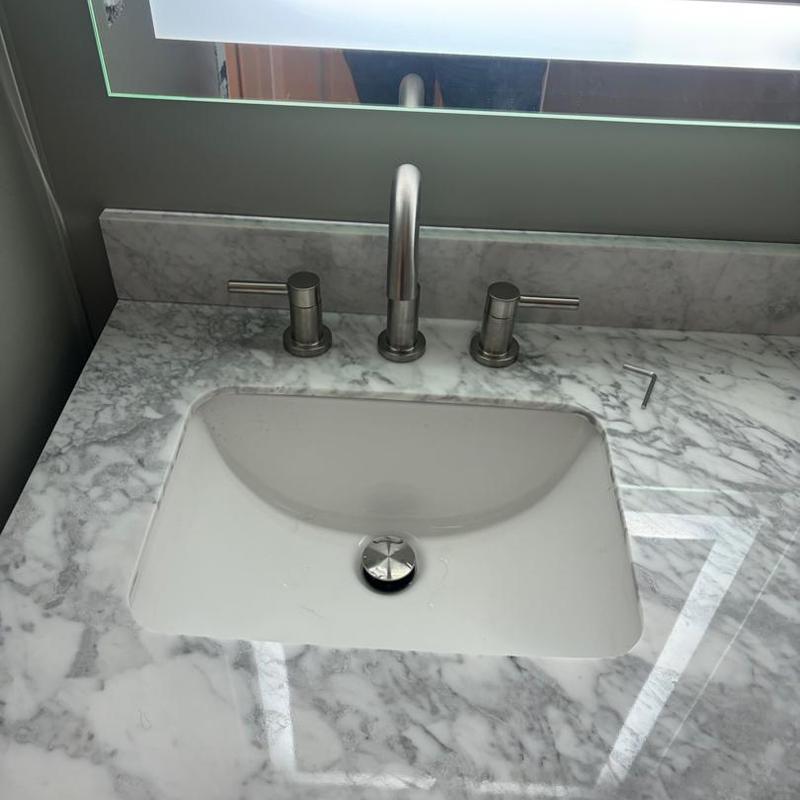 Lavatory faucet and marble countertop installation