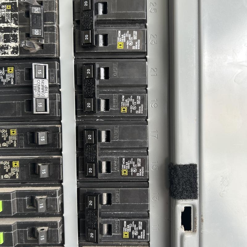 Electrical panel with 2 pole common trip breakers installed Electrical panel with 2 pole common trip breakers installed