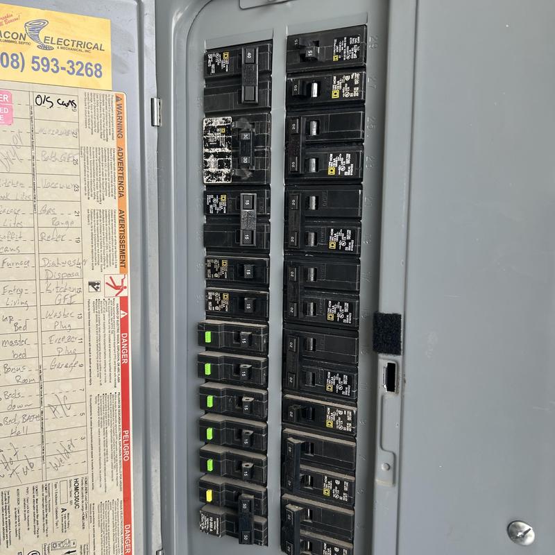Electrical panel with two-pole common trip breakers installation Electrical panel with two-pole common trip breakers installation