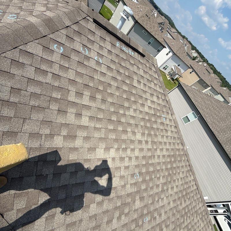 Architectural shingle roof with hail damage markings