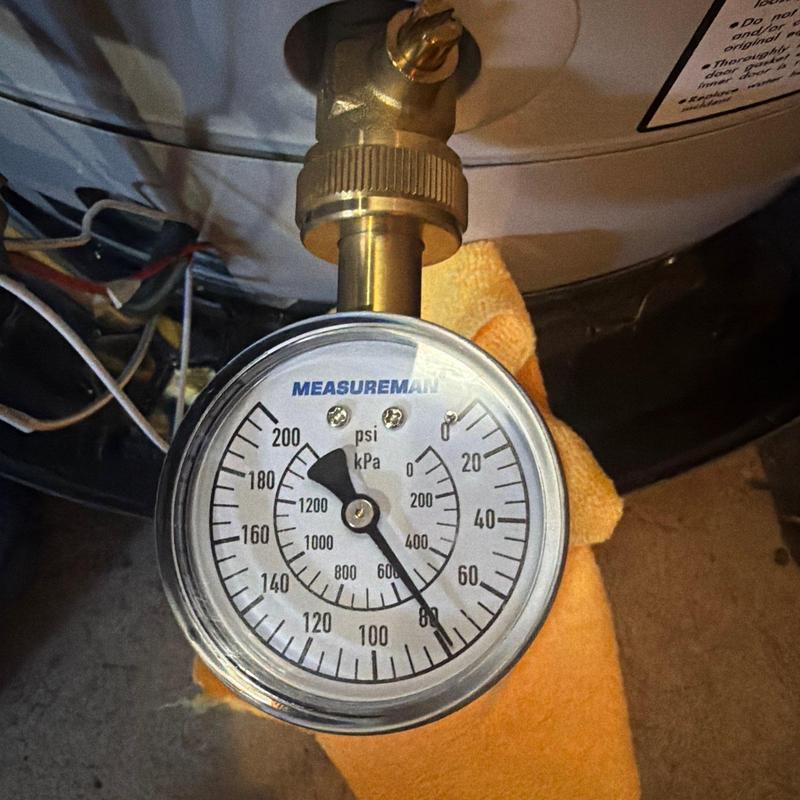 Pressure relief valve pressure gauge reading at 80 psi