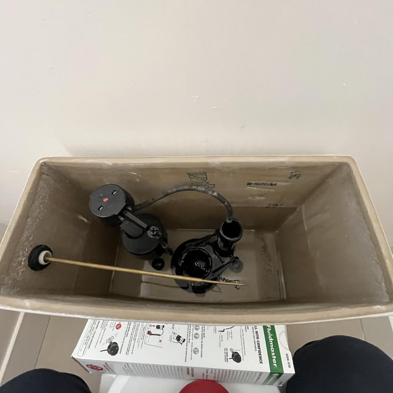 Toilet tank interior with fill valve and flapper assembly