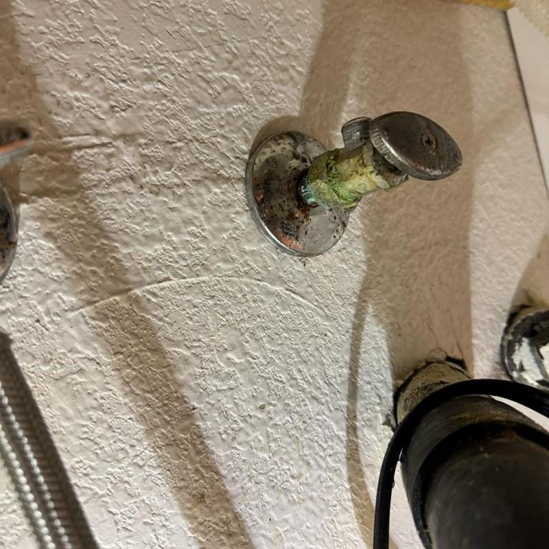Corroded cold water angle stop valve under sink Corroded cold water angle stop valve under sink