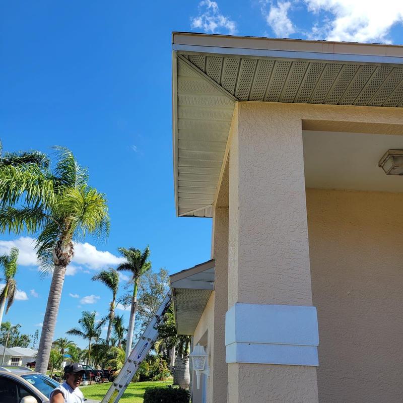 Soffit and fascia repair on residential home exterior