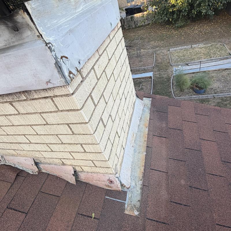 Chimney flashing and roof shingle inspection in Fort Worth