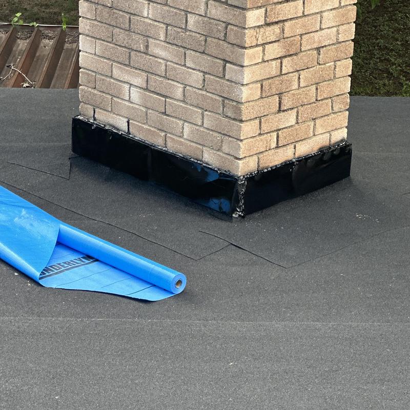Flat roof chimney flashing with new installation materials