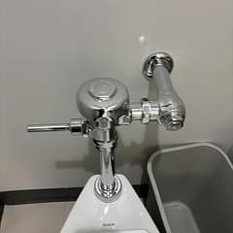Toilet flushometer valve in church bathroom