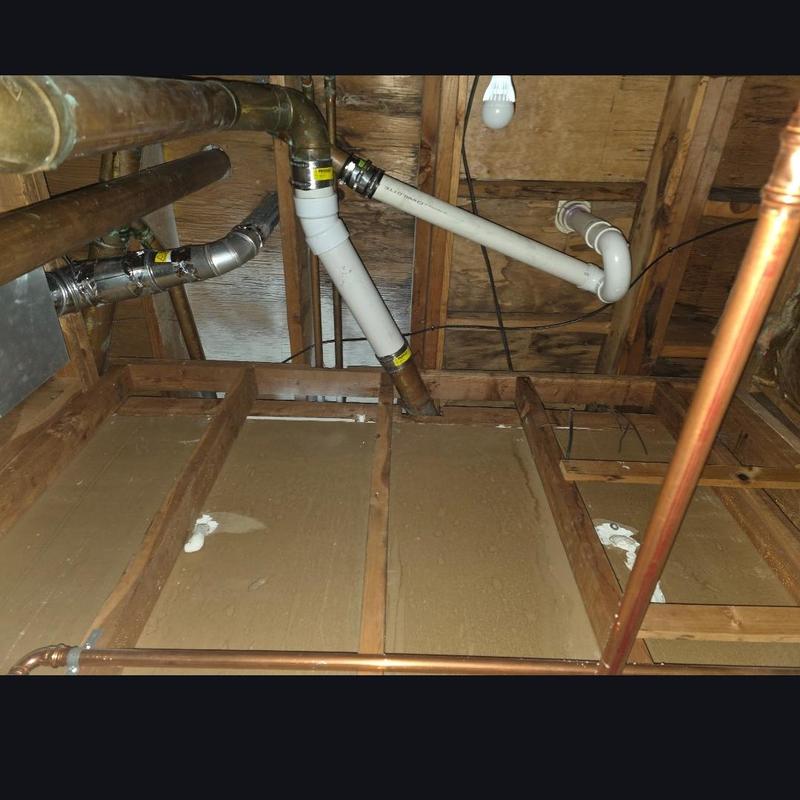 3-inch copper sewer pipe with PVC cleanout installed