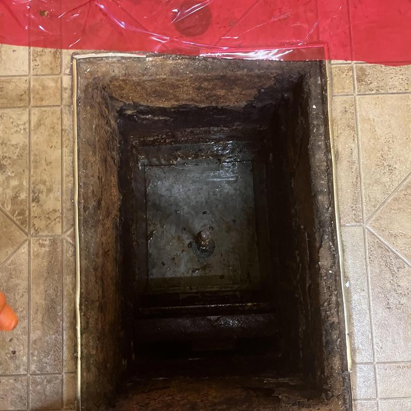 Septic tank interior after pump out and inspection Septic tank interior after pump out and inspection