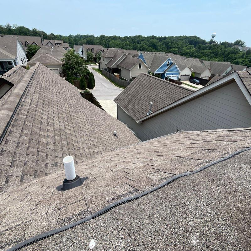 Asphalt shingle roof with hail damage and granule loss