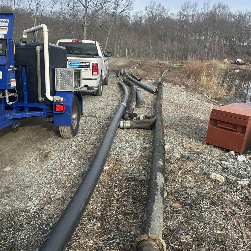 Outdoor drainage pipes with hydro-jetting equipment on gravel Outdoor drainage pipes with hydro-jetting equipment on gravel