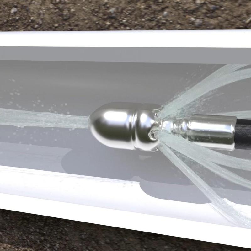 Sewer line jetting nozzle cleaning pipe interior