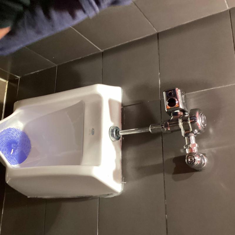 Urinal flush valve and porcelain urinal installation