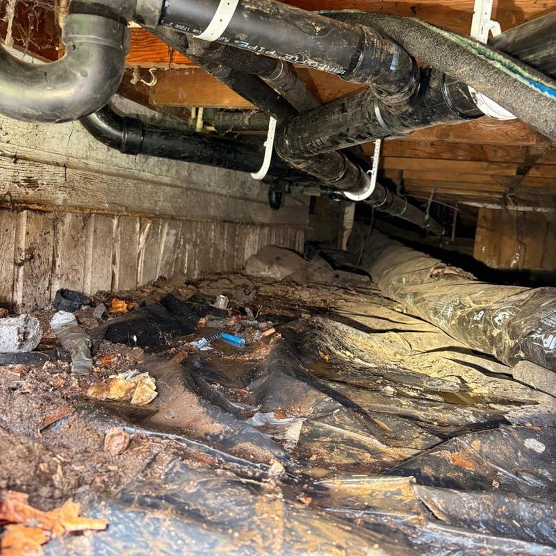 ABS waste piping installed in crawl space ceiling