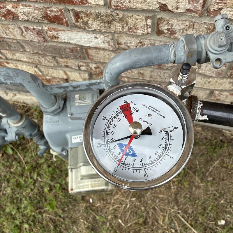 Gas pressure gauge on residential gas meter system