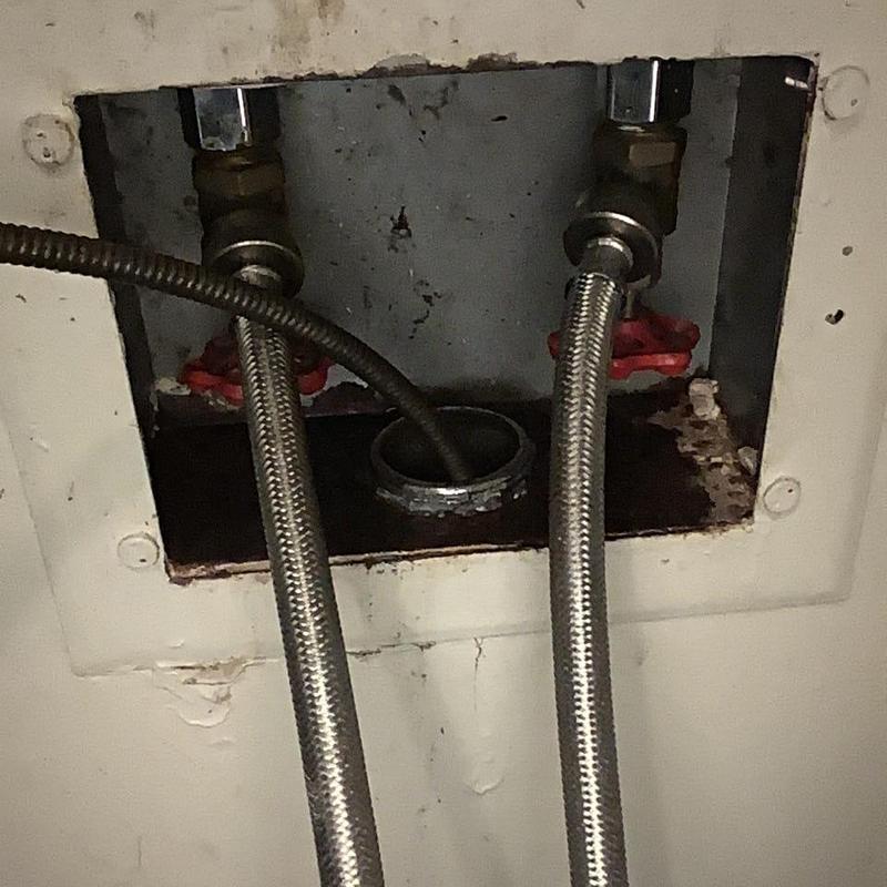 Washer drain and supply valve connections inside wall cavity