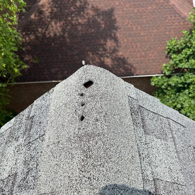 Roof shingles with hail damage and granule loss