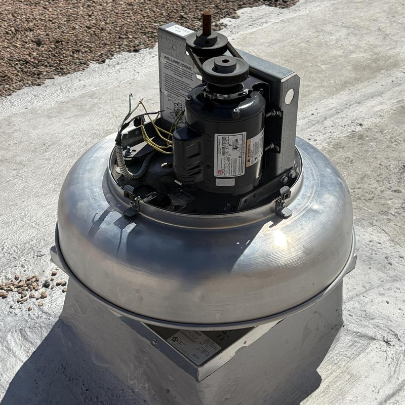 Exhaust fan motor on rooftop unit in Colorado Springs