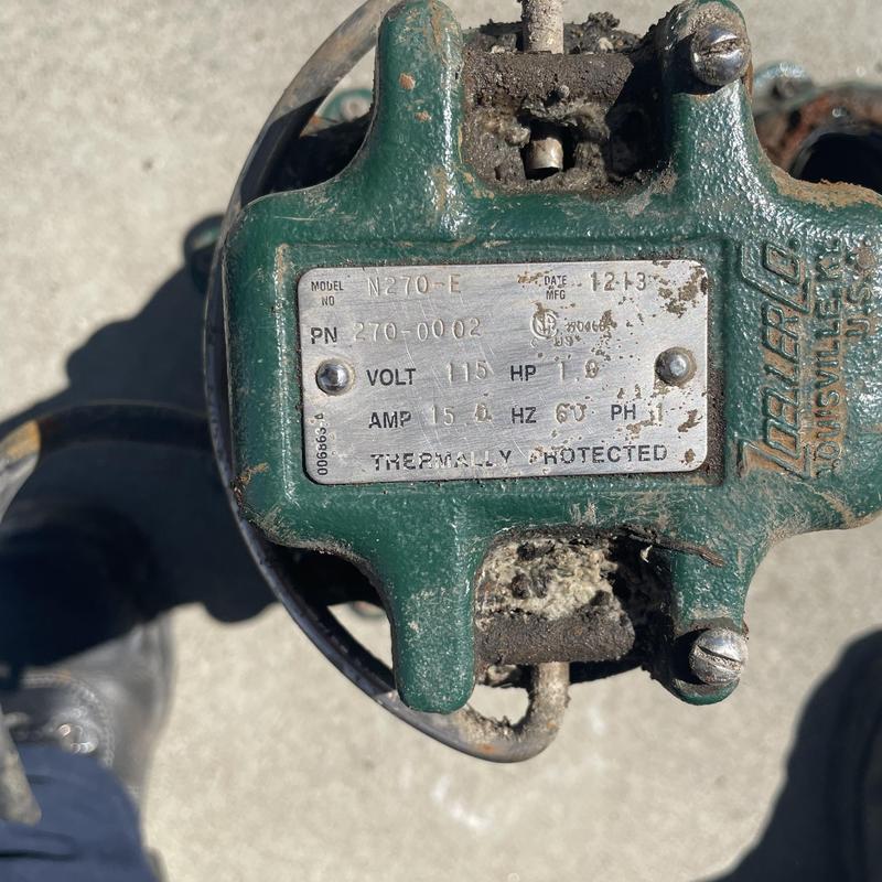 Zoeller sump pump motor plate with specs