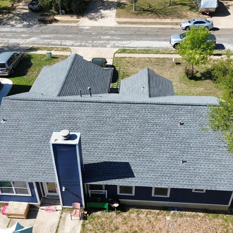 GAF Pewter Gray roof with ridge vent and gutters GAF Pewter Gray roof with ridge vent and gutters