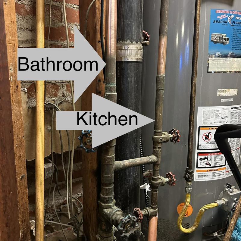Shut off valves and piping near water heater in commercial building Shut off valves and piping near water heater in commercial building