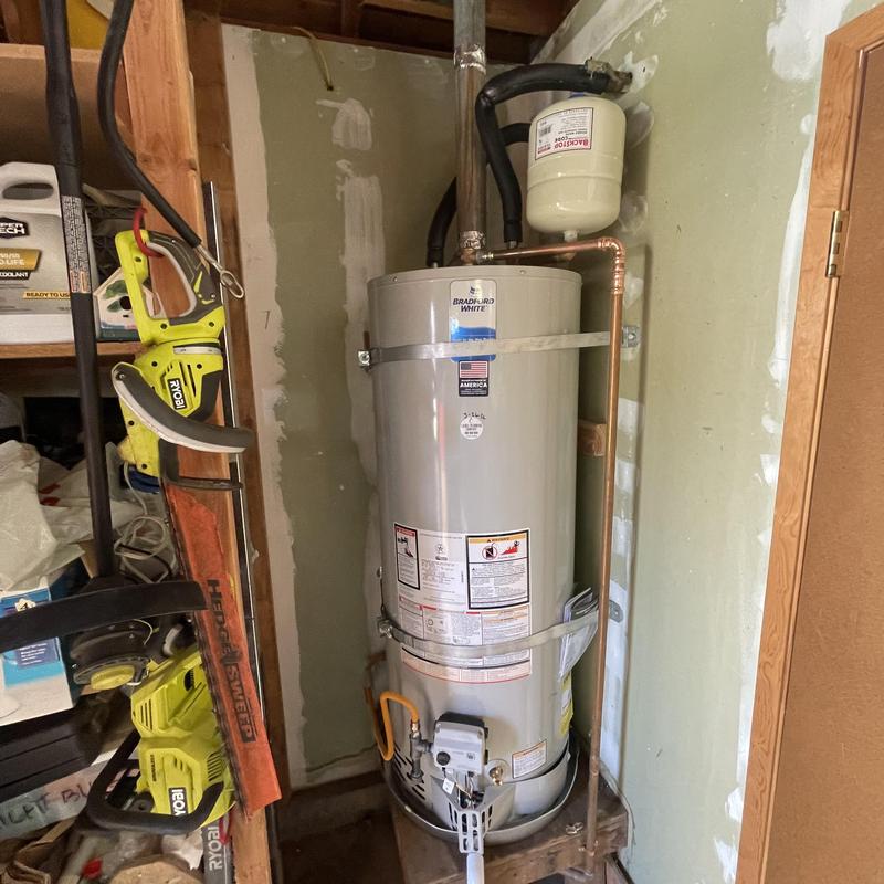 50-gallon water heater with expansion tank installed