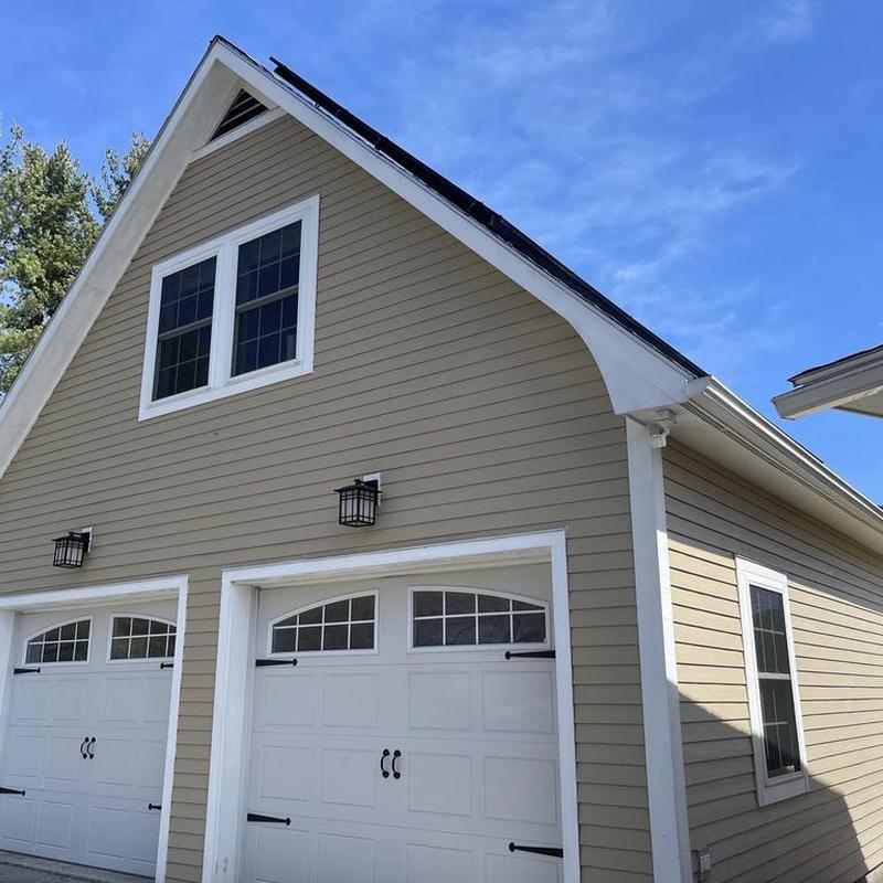 Shingle roof on two-car garage in Waterbury Center