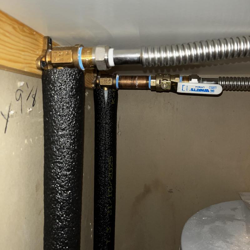 PEX piping with new shut-off valves at water heater PEX piping with new shut-off valves at water heater