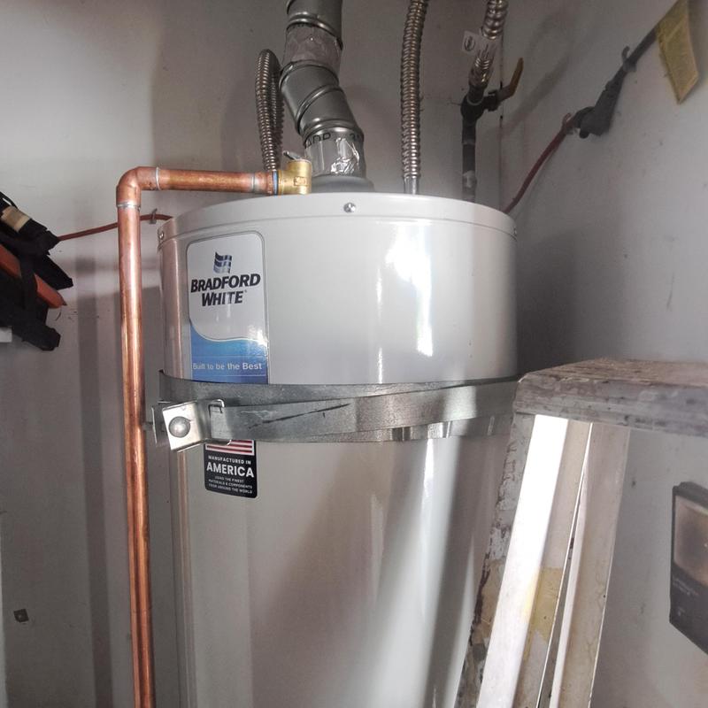 Bradford White gas water heater with venting and piping