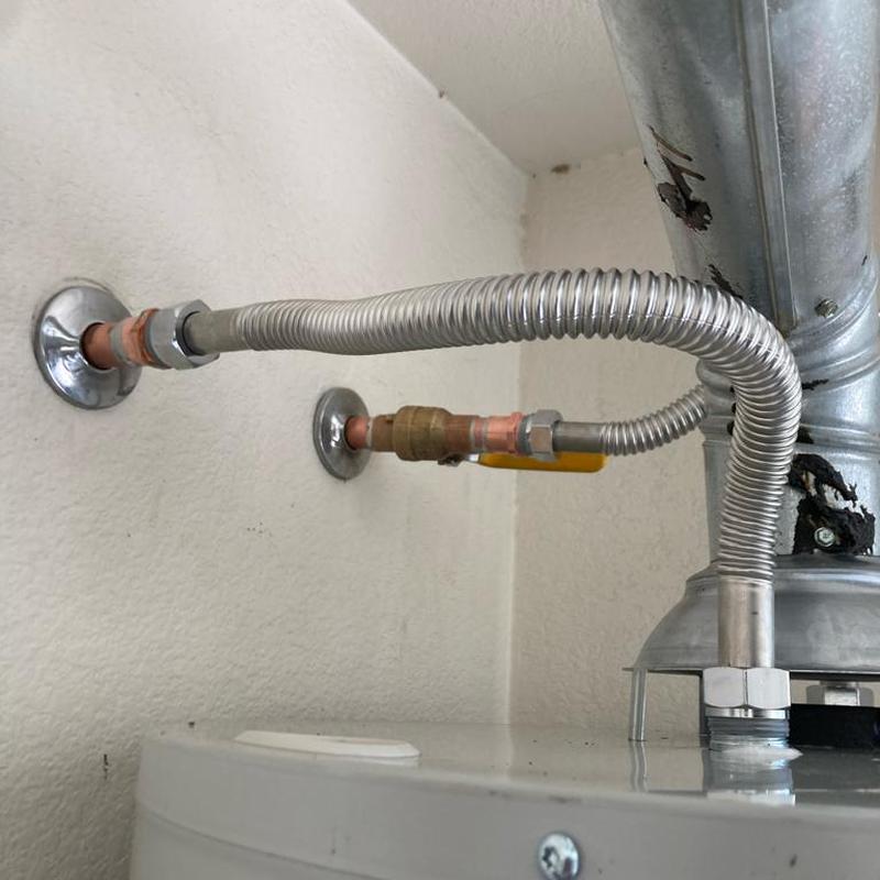Gas water heater flex lines with ball valve and fittings