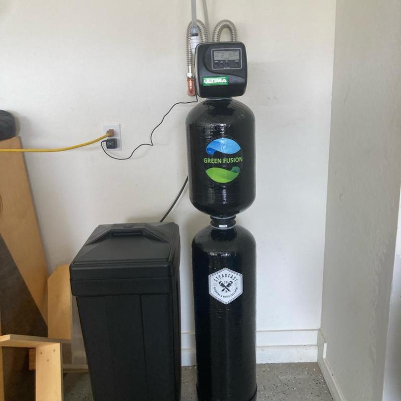 Green Fusion 1000 water softener installation with copper connections