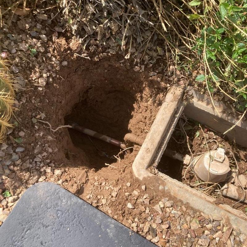 Copper water line excavation and PRV access box installation