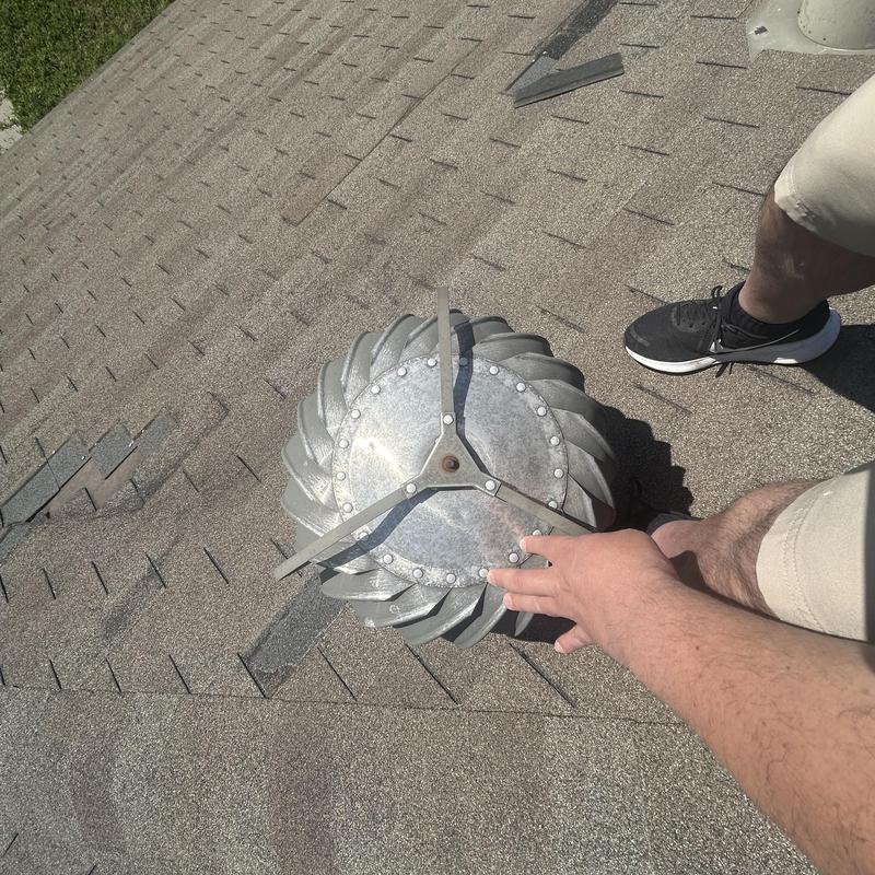 Turbine roof vent inspection on shingle roof