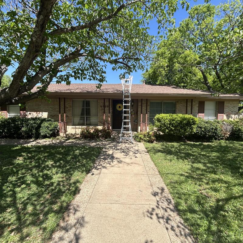 Roof shingles inspection with ladder at Fort Worth home