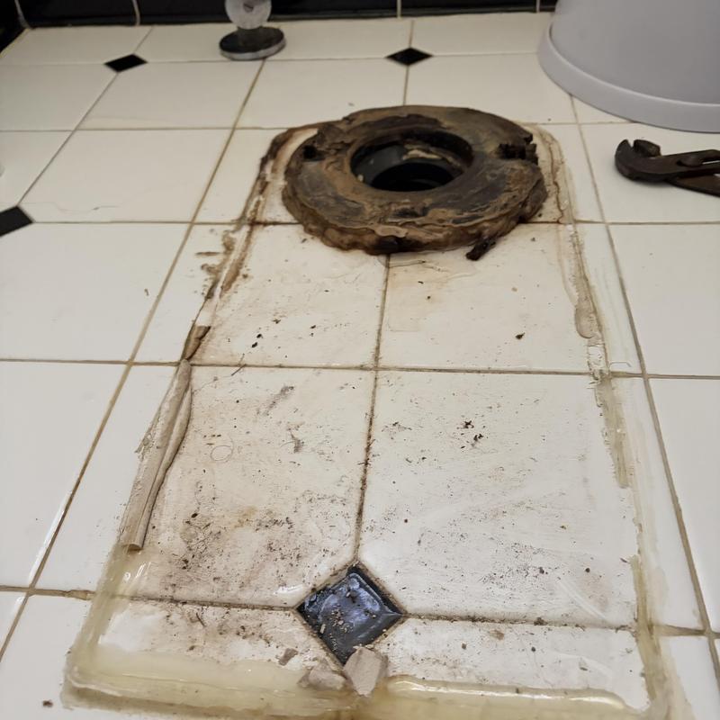Toilet flange and tile floor prep for repair