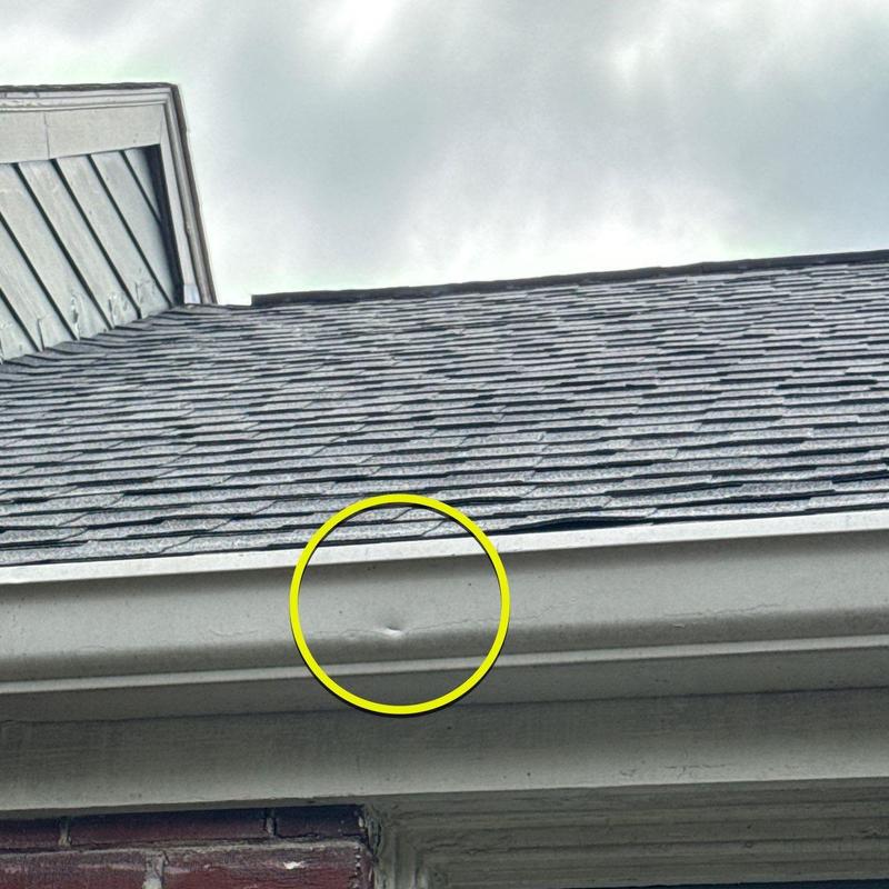Gutter dent on residential roof edge