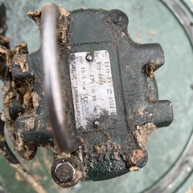 2 HP commercial sewage ejection pump motor label close-up