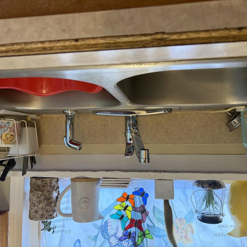 Kitchen faucet and basket strainer under sink with new shutoffs Kitchen faucet and basket strainer under sink with new shutoffs