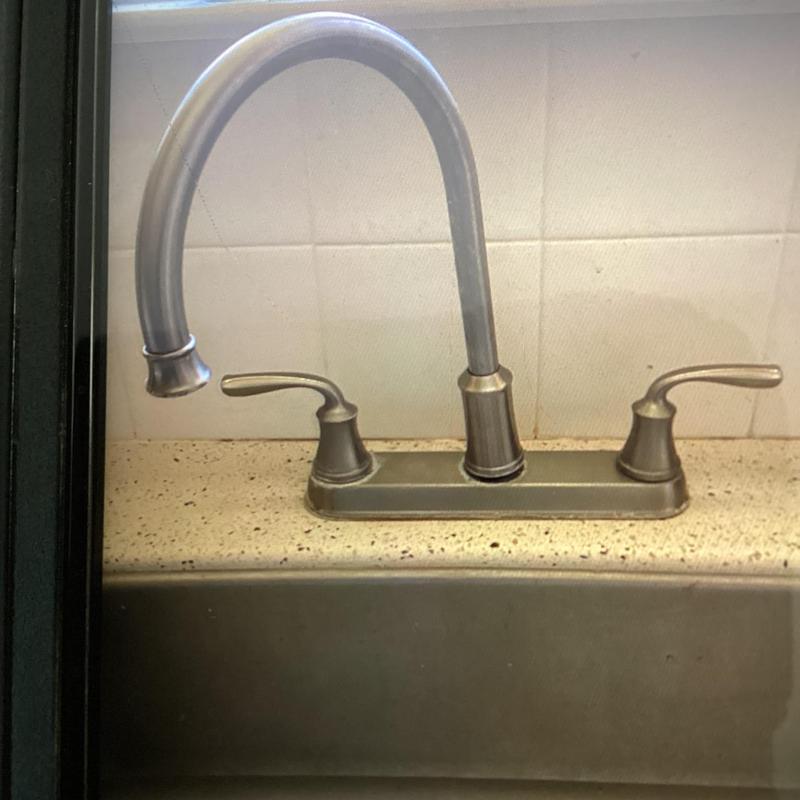 Kitchen sink faucet with dual handles and curved spout